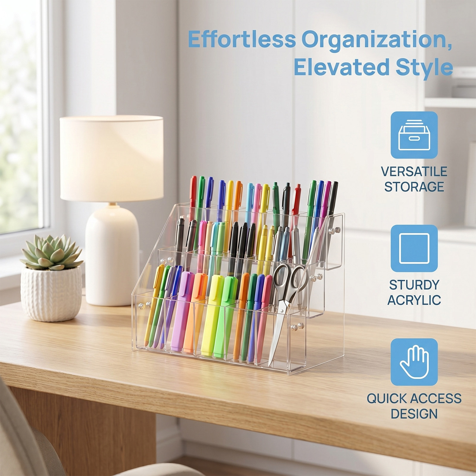 Modern Clear Acrylic Pen Holde - Stationery Office Supply Store review and price