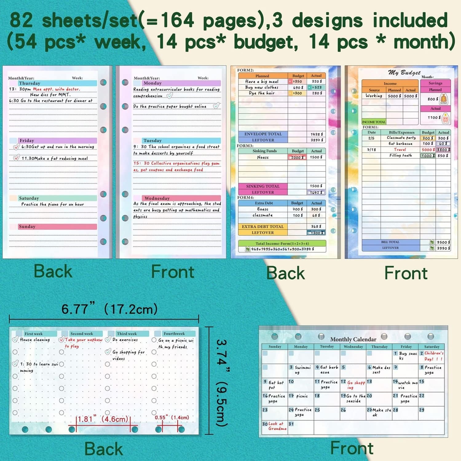 Set of 6-hole A6 binder refill - Planner Weekly Budget review and price