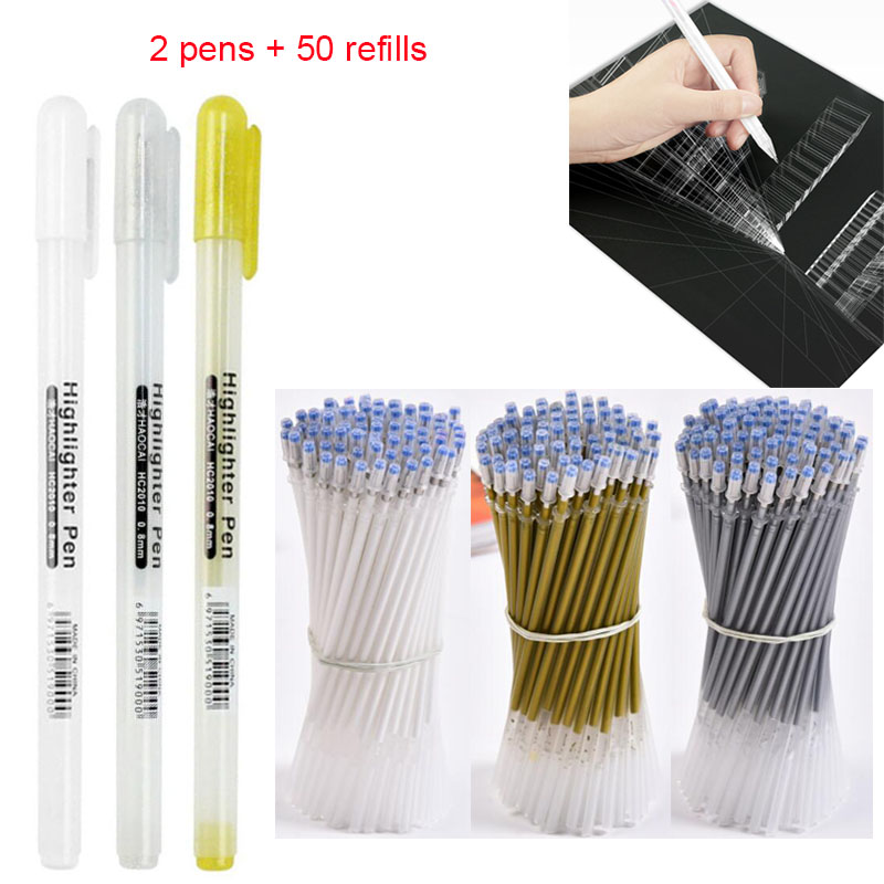 2pc+50pcs Refills/set, Gold/wh - Gel Ink Pen Set review and price